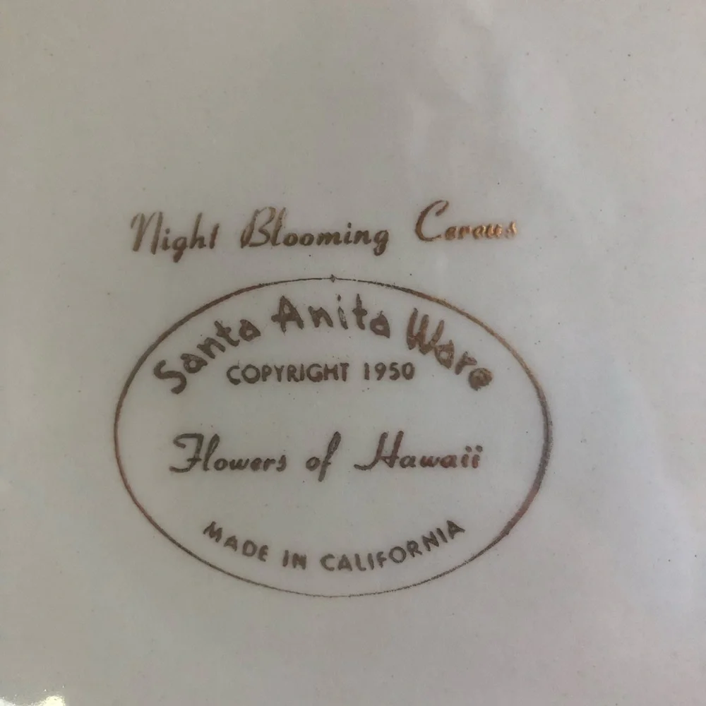 Santa Anita Ware Flowers of Hawaii - Night Blooming Cereus Plate - Made in CA